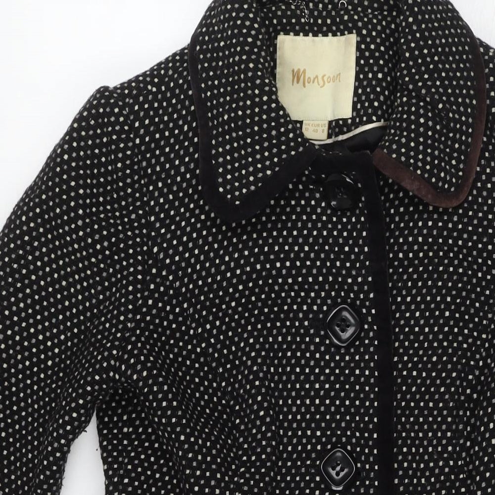 Monsoon Womens Black Geometric Overcoat Coat Size 12 Button