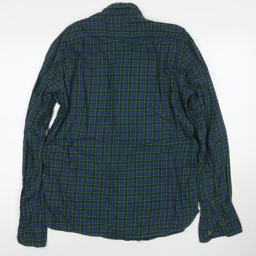 H&M Mens Green Check Cotton Button-Up Size M Collared Button