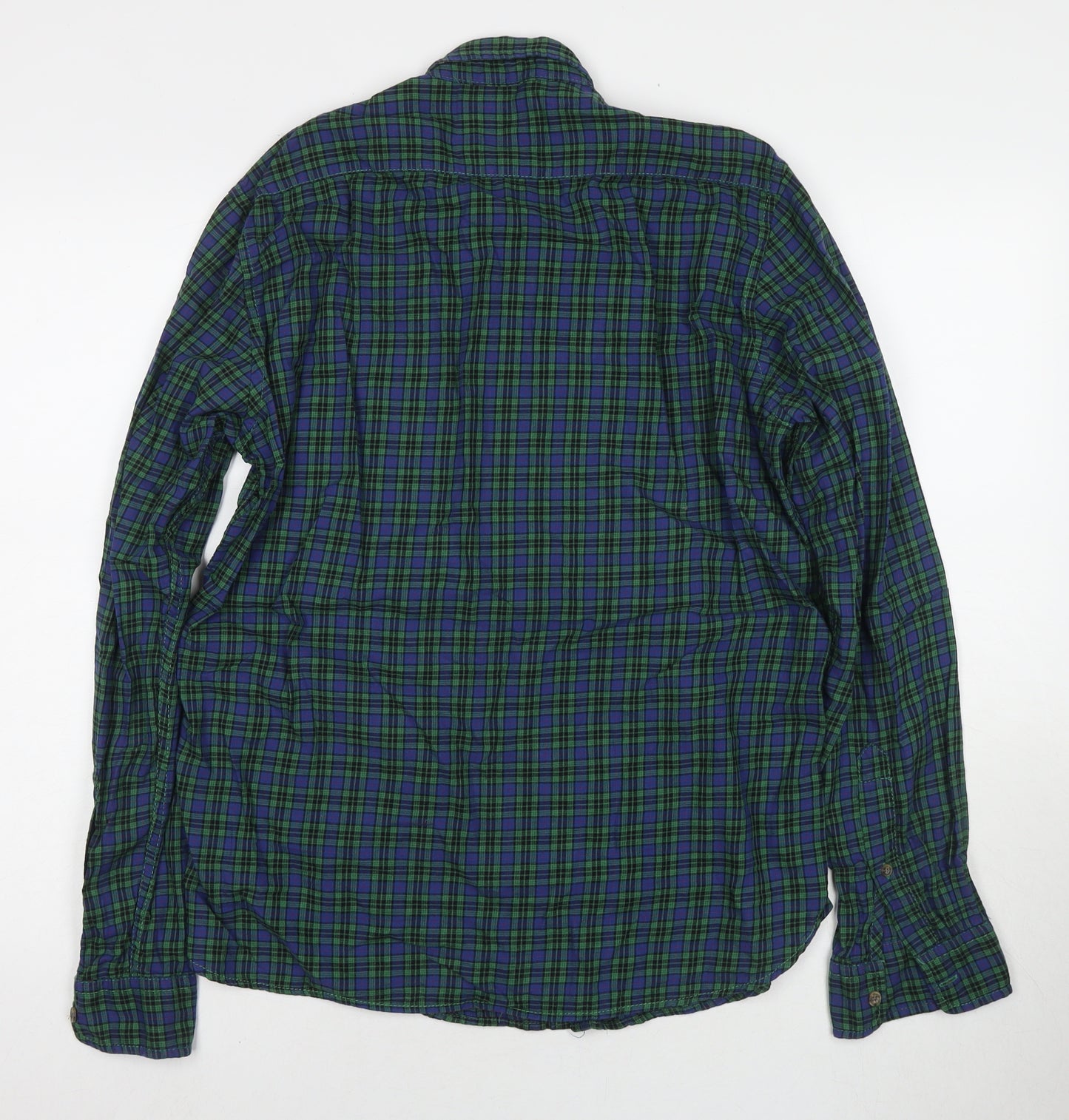 H&M Mens Green Check Cotton Button-Up Size M Collared Button