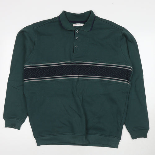 EWM Mens Green Fair Isle Cotton Pullover Sweatshirt Size M