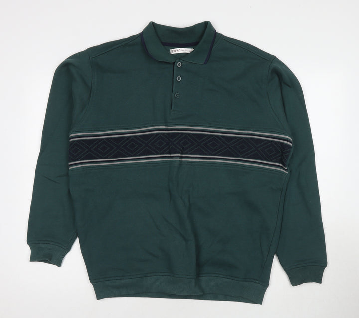 EWM Mens Green Fair Isle Cotton Pullover Sweatshirt Size M