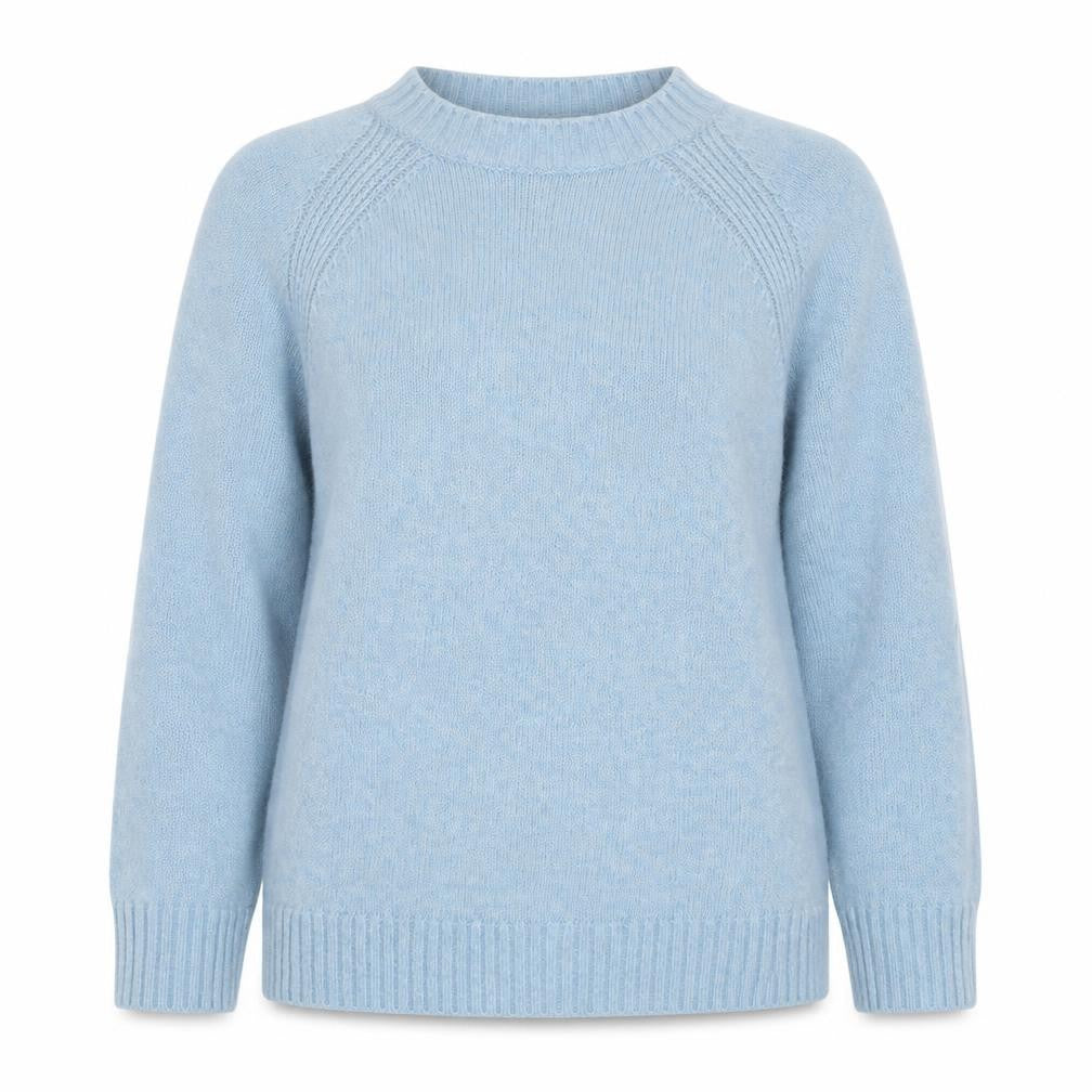 Front view of H&M women’s blue round neck polyamide jumper, size M
