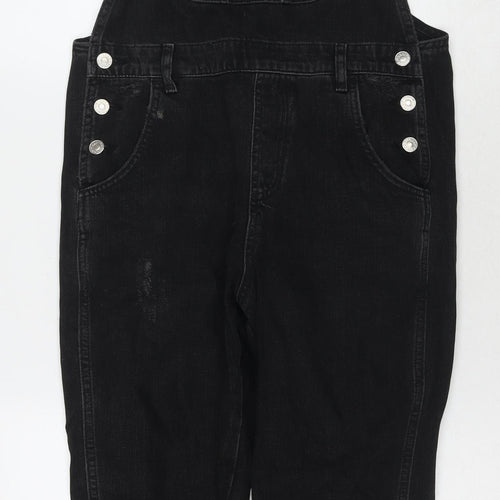 Topshop Womens Black Cotton Dungaree One-Piece Size 8 L26 in Button