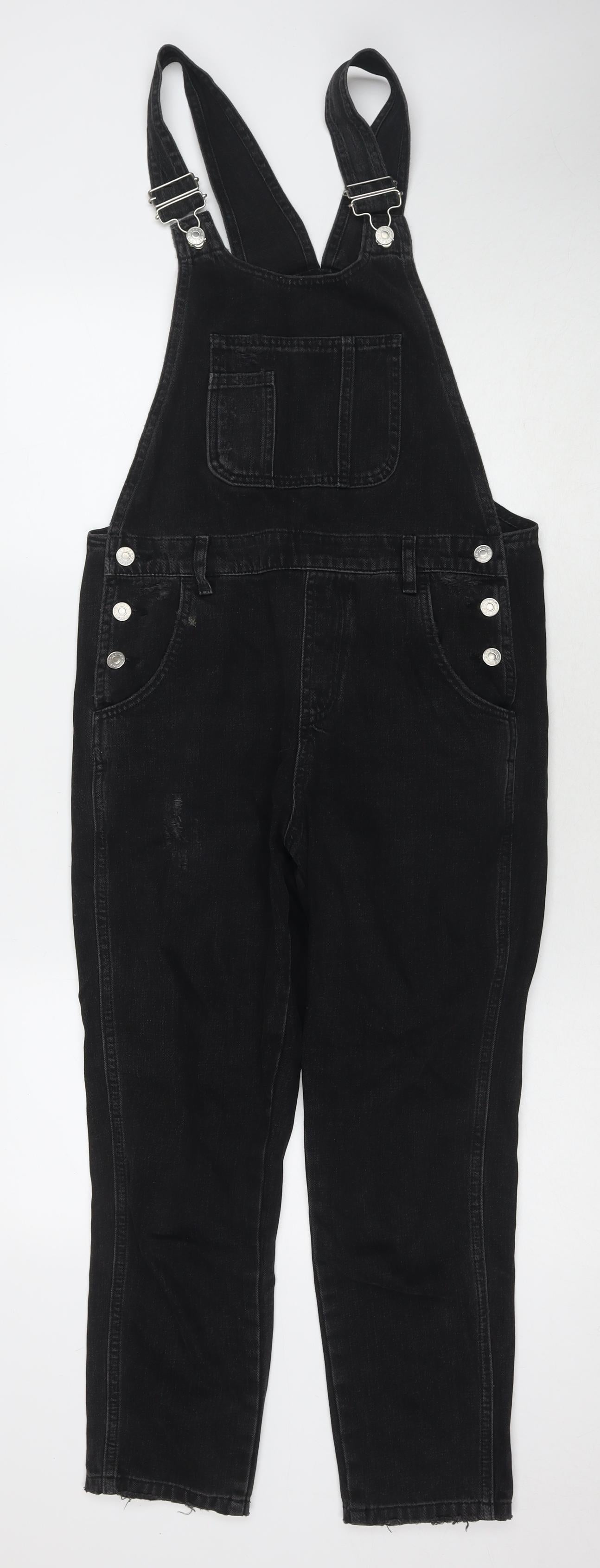 Topshop Womens Black Cotton Dungaree One-Piece Size 8 L26 in Button