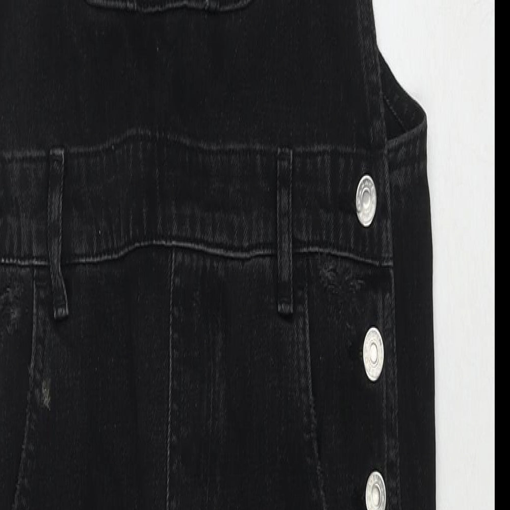 Topshop Womens Black Cotton Dungaree One-Piece Size 8 L26 in Button