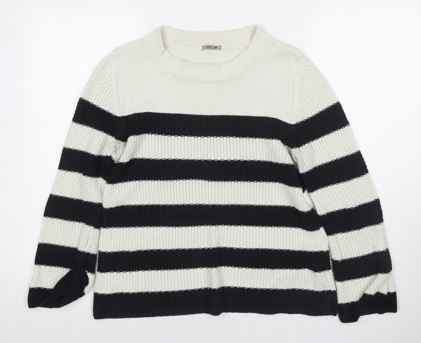 Jigsaw Womens White Round Neck Striped Cotton Pullover Jumper Size M