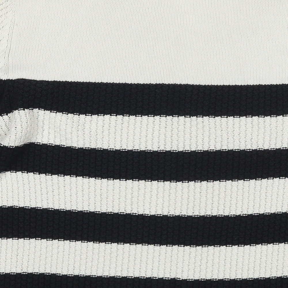 Jigsaw Womens White Round Neck Striped Cotton Pullover Jumper Size M