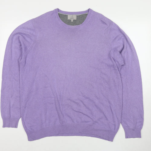 Marks and Spencer Mens Purple Round Neck Cotton Pullover Jumper Size L Long Sleeve