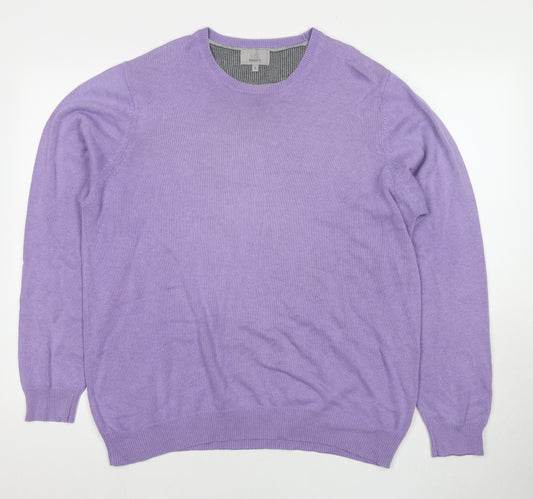 Marks and Spencer Mens Purple Round Neck Cotton Pullover Jumper Size L Long Sleeve