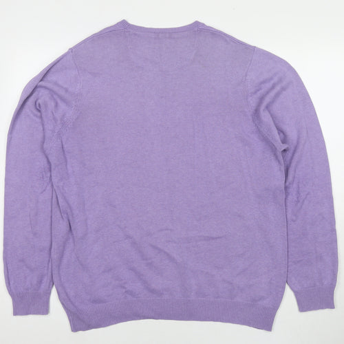 Marks and Spencer Mens Purple Round Neck Cotton Pullover Jumper Size L Long Sleeve