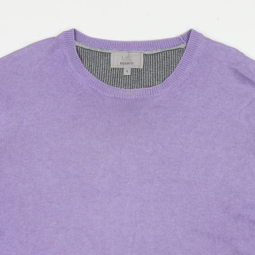 Marks and Spencer Mens Purple Round Neck Cotton Pullover Jumper Size L Long Sleeve