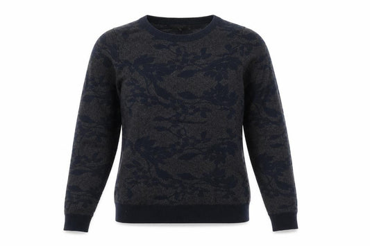 Front view of Next women’s blue round neck geometric viscose jumper, size UK 12