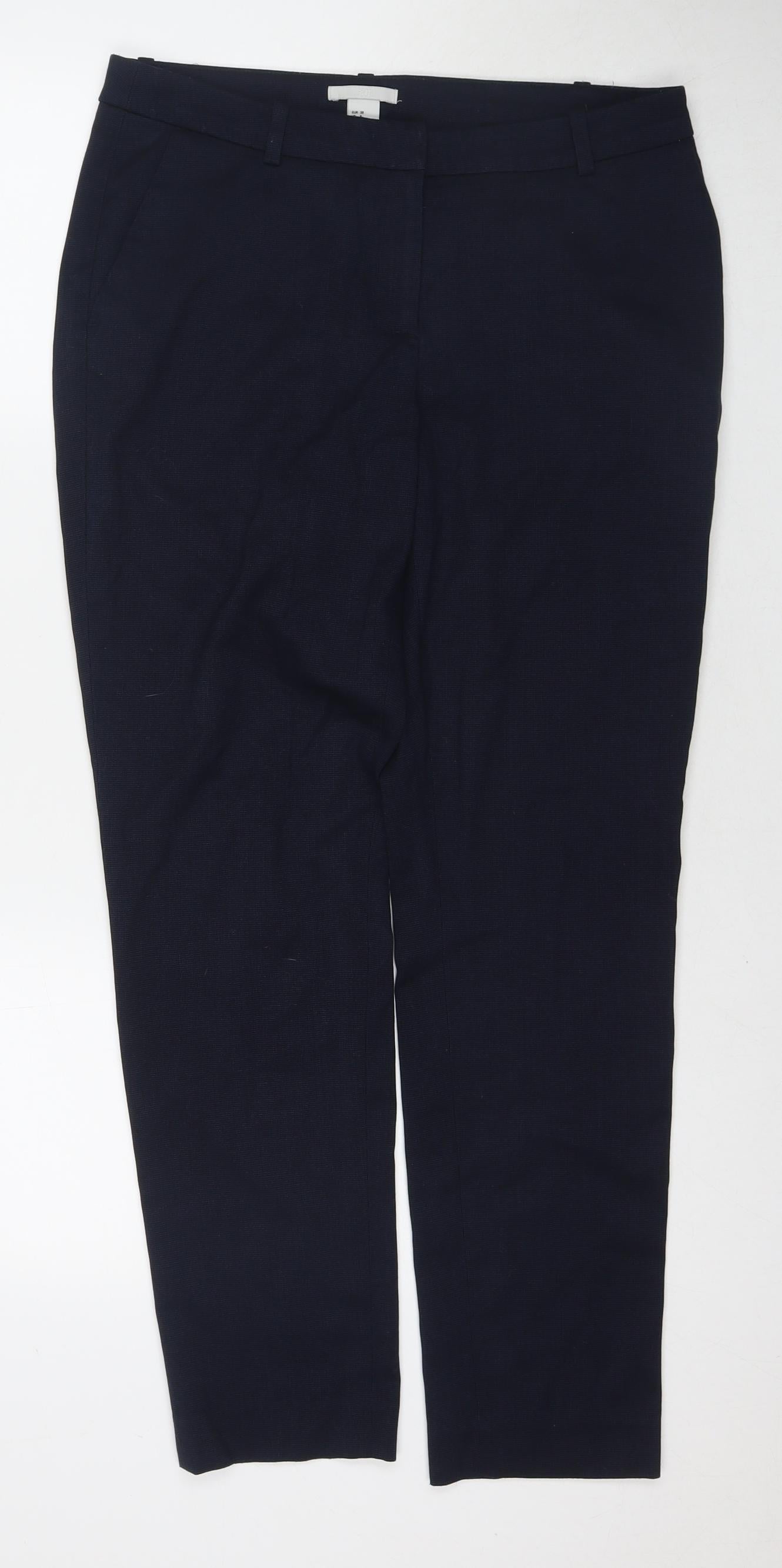 H&M Womens Blue Polyester Trousers Size 10 L28 in Regular Zip