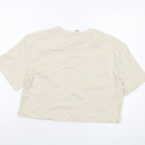 Stradivarius Womens Beige Cotton Basic T-Shirt Size M Crew Neck