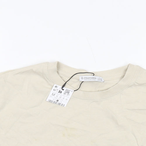 Stradivarius Womens Beige Cotton Basic T-Shirt Size M Crew Neck