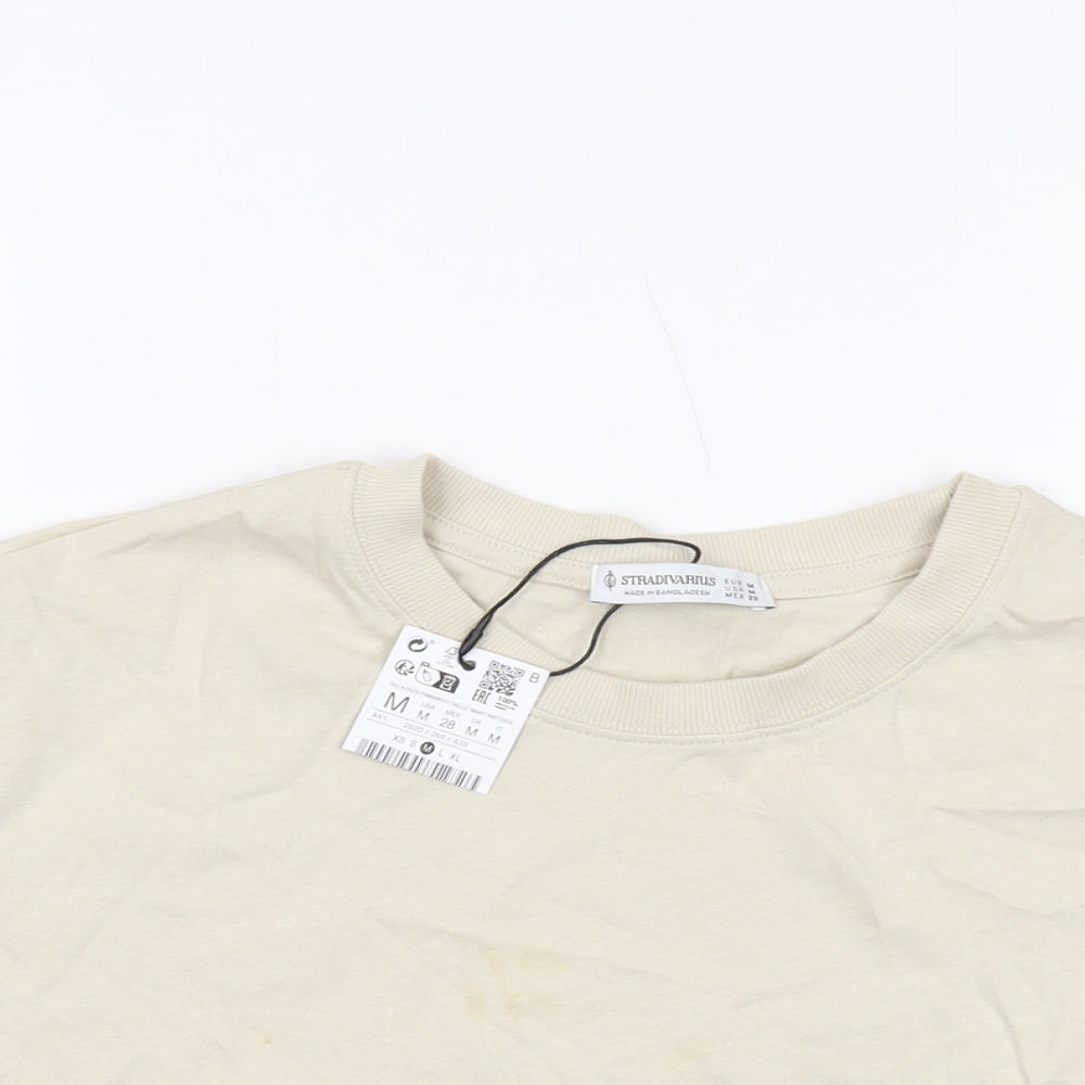 Stradivarius Womens Beige Cotton Basic T-Shirt Size M Crew Neck