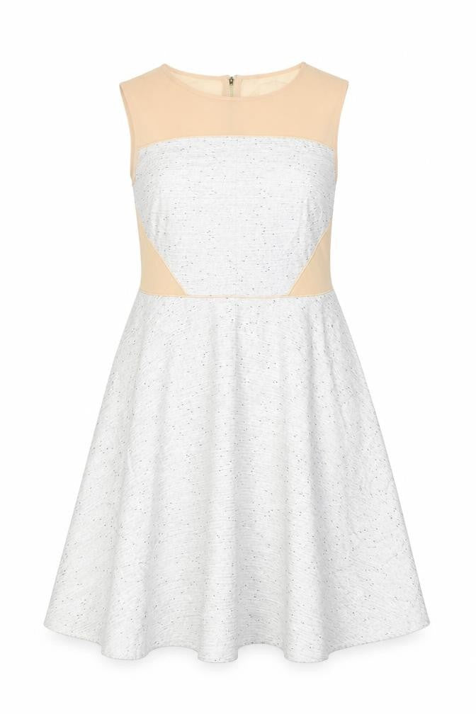 Front view of Coast women’s grey acrylic a-line, size UK 14, round neck zip