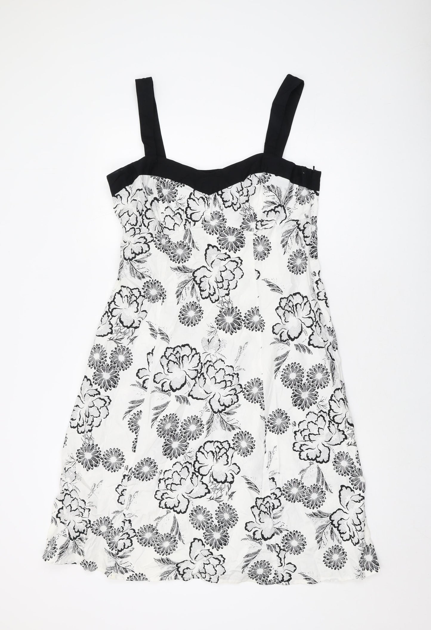 NEXT Womens White Geometric Cotton A-Line Size 16 Square Neck Zip