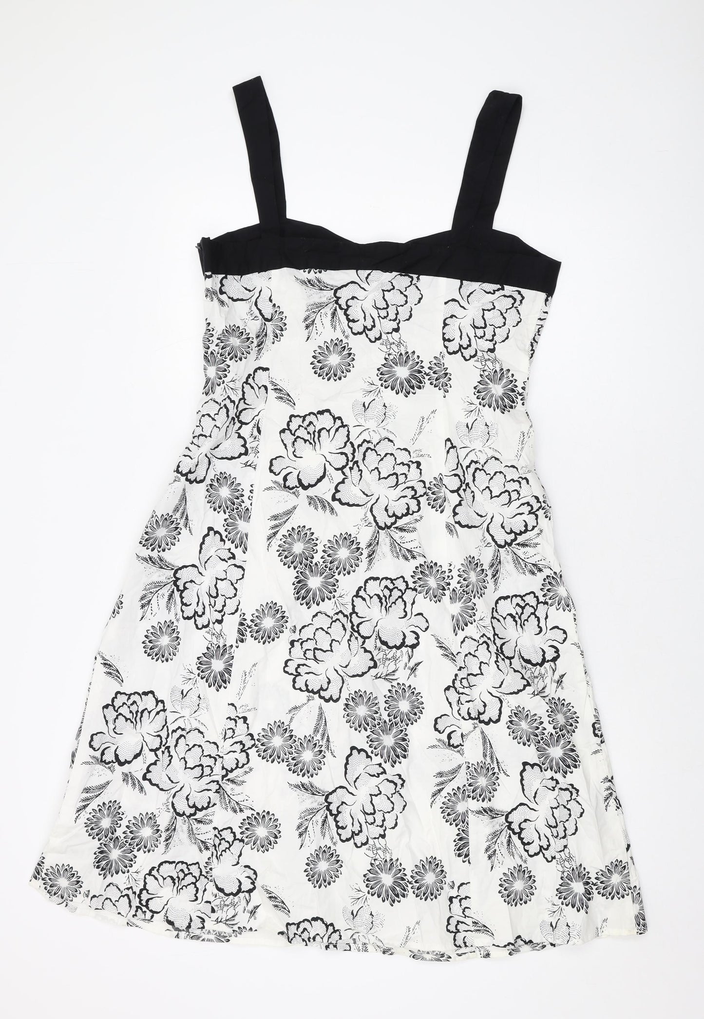 NEXT Womens White Geometric Cotton A-Line Size 16 Square Neck Zip