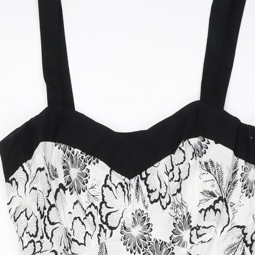 NEXT Womens White Geometric Cotton A-Line Size 16 Square Neck Zip