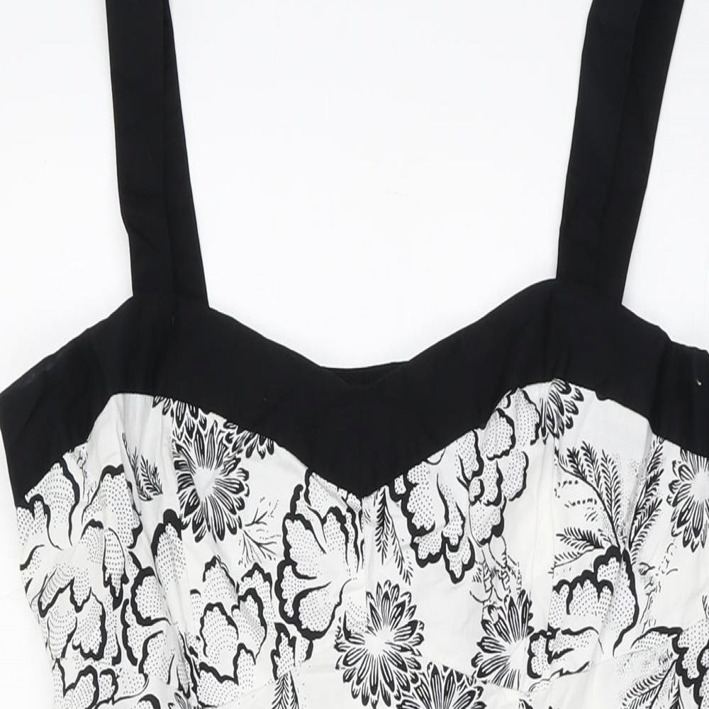 NEXT Womens White Geometric Cotton A-Line Size 16 Square Neck Zip