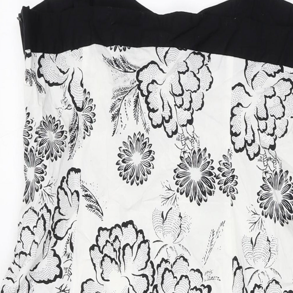 NEXT Womens White Geometric Cotton A-Line Size 16 Square Neck Zip