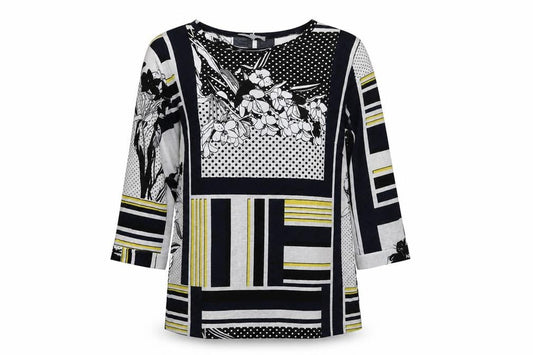 Front view of Principles women’s multicoloured geometric polyester basic blouse, size UK 12, round neck