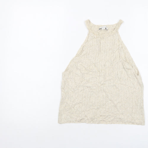 Topshop Womens Beige Acrylic Basic Tank Size M Round Neck