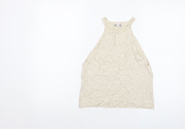 Topshop Womens Beige Acrylic Basic Tank Size M Round Neck