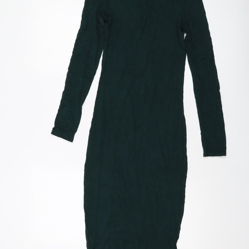 Topshop Womens Green Viscose Bodycon Size 8 Round Neck Pullover