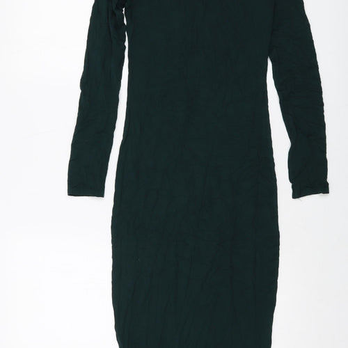 Topshop Womens Green Viscose Bodycon Size 8 Round Neck Pullover