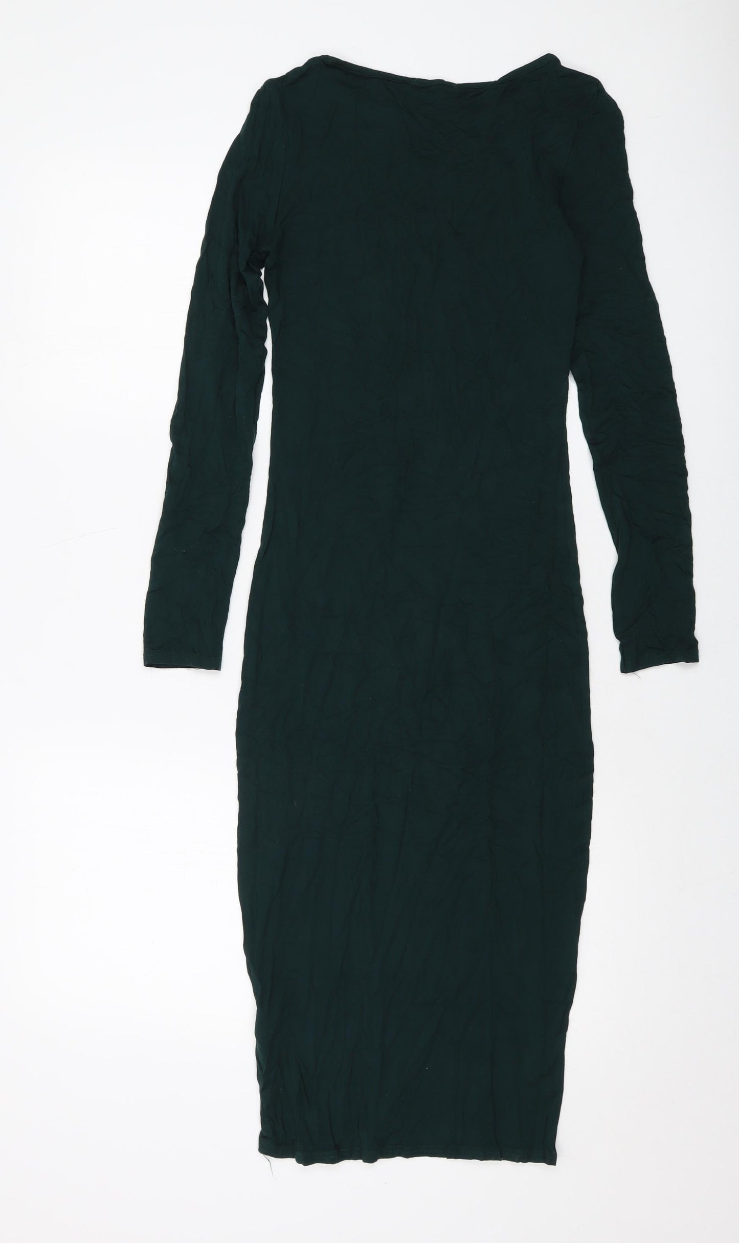 Topshop Womens Green Viscose Bodycon Size 8 Round Neck Pullover