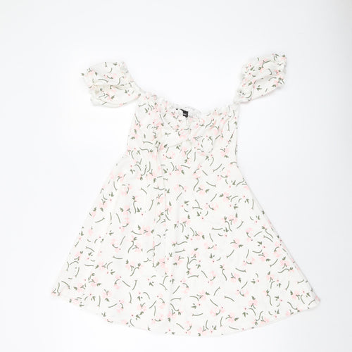 PRETTYLITTLETHING Womens White Floral Polyester Mini Size 8 Sweetheart Pullover