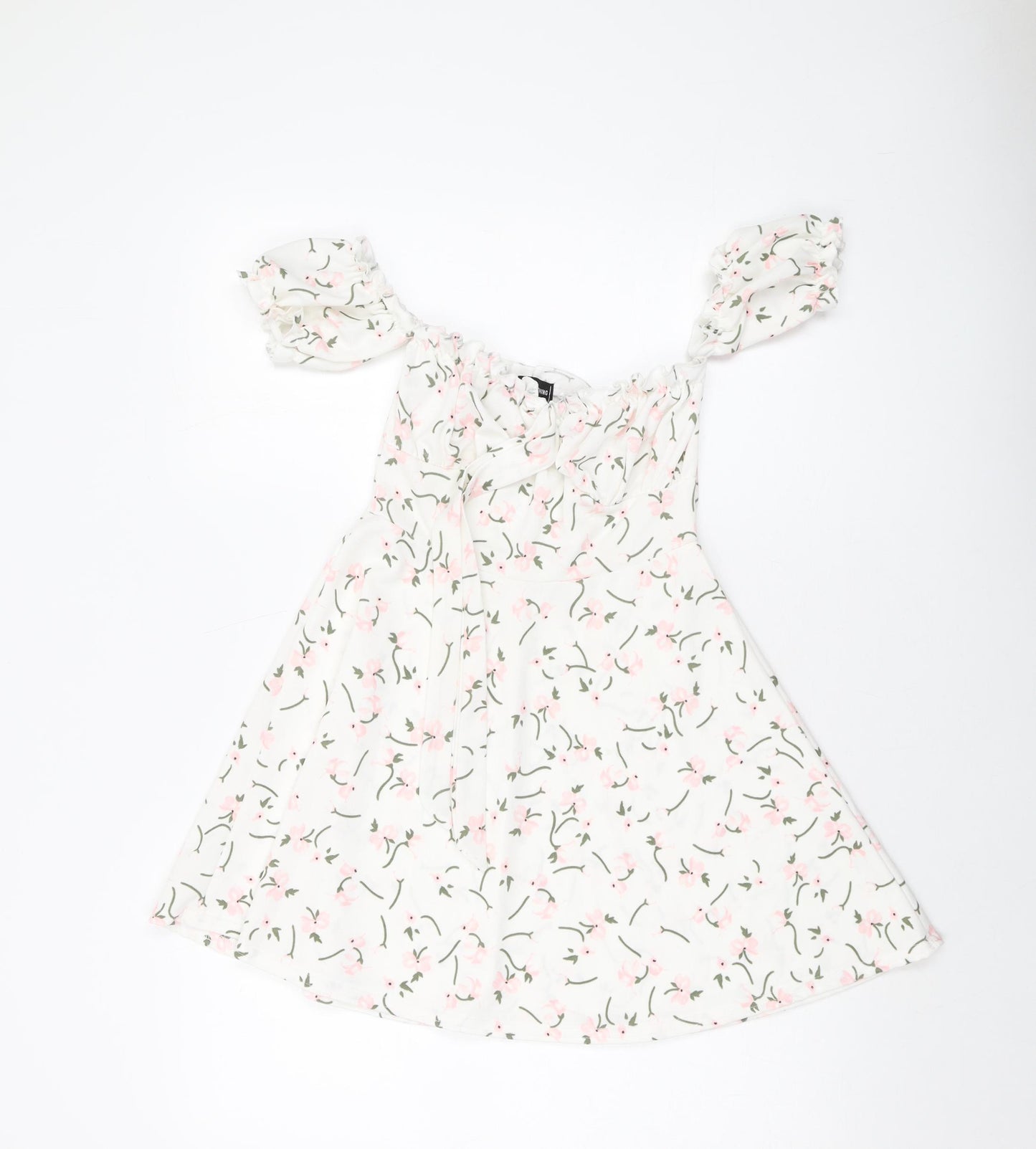 PRETTYLITTLETHING Womens White Floral Polyester Mini Size 8 Sweetheart Pullover