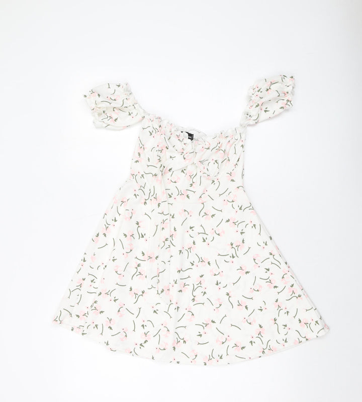 PRETTYLITTLETHING Womens White Floral Polyester Mini Size 8 Sweetheart Pullover