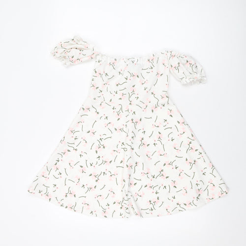 PRETTYLITTLETHING Womens White Floral Polyester Mini Size 8 Sweetheart Pullover