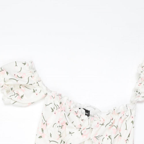 PRETTYLITTLETHING Womens White Floral Polyester Mini Size 8 Sweetheart Pullover