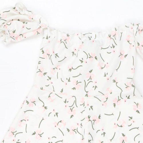 PRETTYLITTLETHING Womens White Floral Polyester Mini Size 8 Sweetheart Pullover