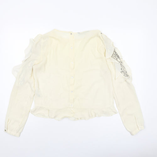 Zara Womens Ivory Polyester Basic Blouse Size M Round Neck