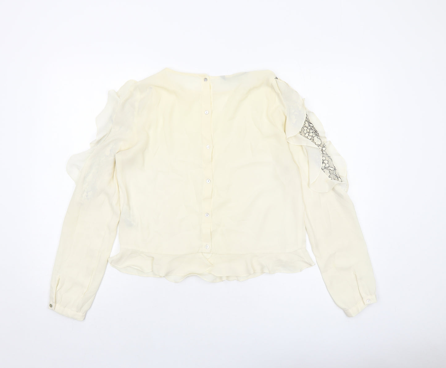 Zara Womens Ivory Polyester Basic Blouse Size M Round Neck