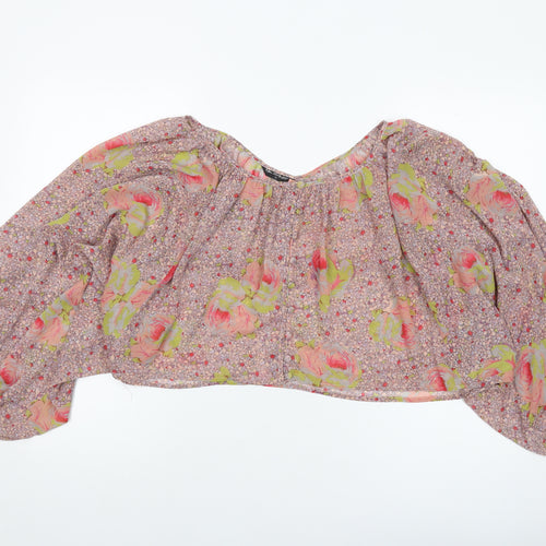 Miss Selfridge Womens Pink Floral Polyester Basic Blouse Size 12 Round Neck