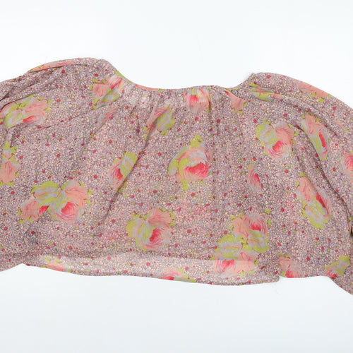 Miss Selfridge Womens Pink Floral Polyester Basic Blouse Size 12 Round Neck