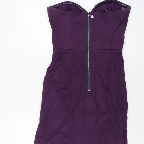 Lipsy Womens Pink Cotton Mini Size 10 Square Neck Zip
