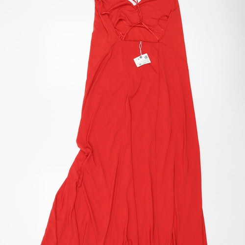 Zara Womens Red Polyester A-Line Size M V-Neck Pullover