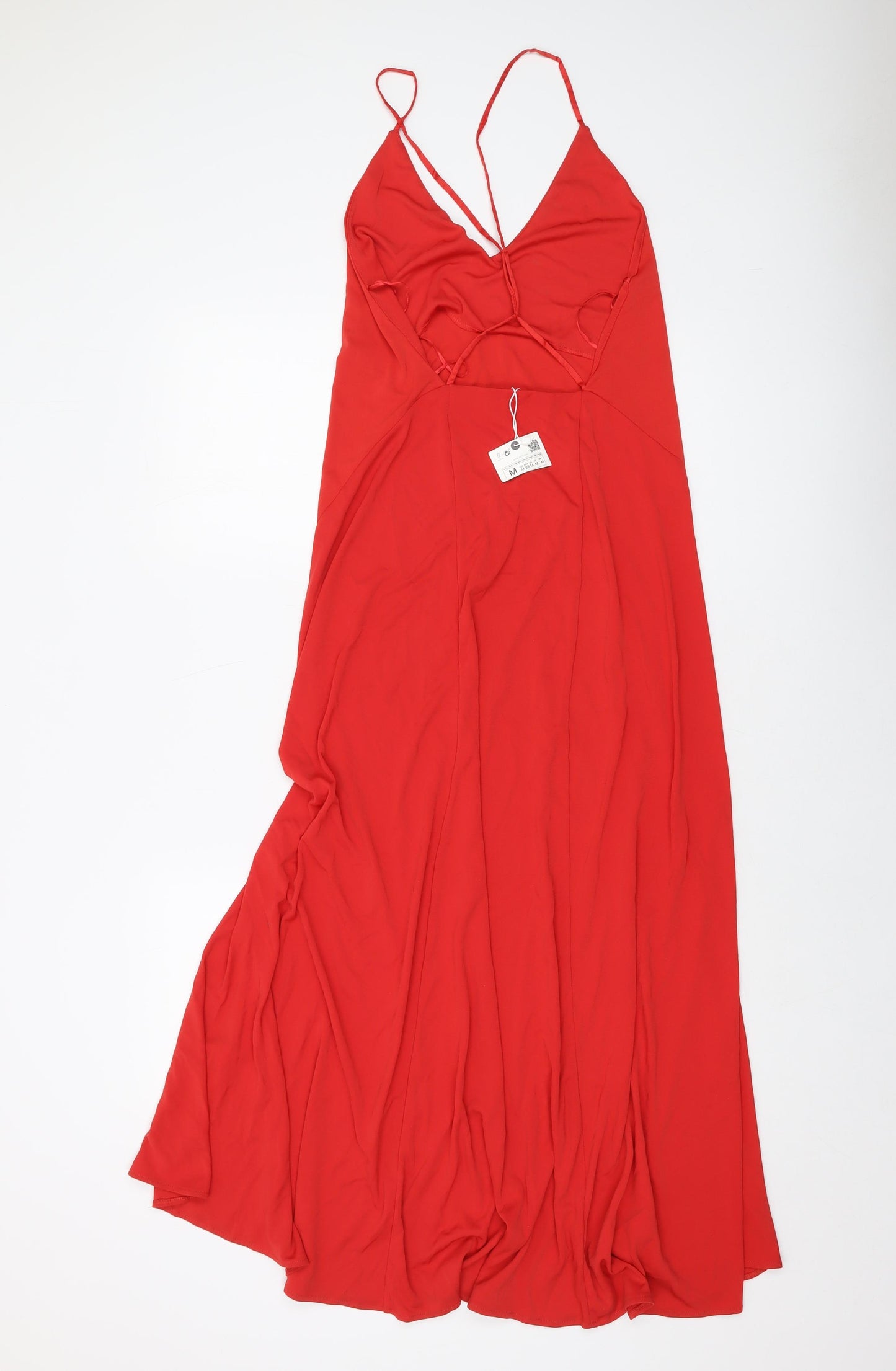 Zara Womens Red Polyester A-Line Size M V-Neck Pullover