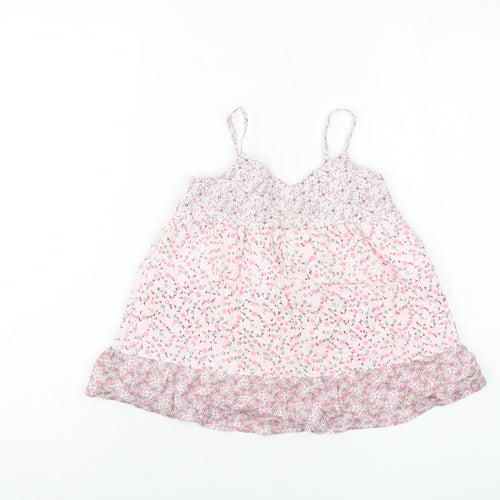 Gap Girls Pink Floral Cotton Basic Tank Size 6-7 Years Square Neck Pullover