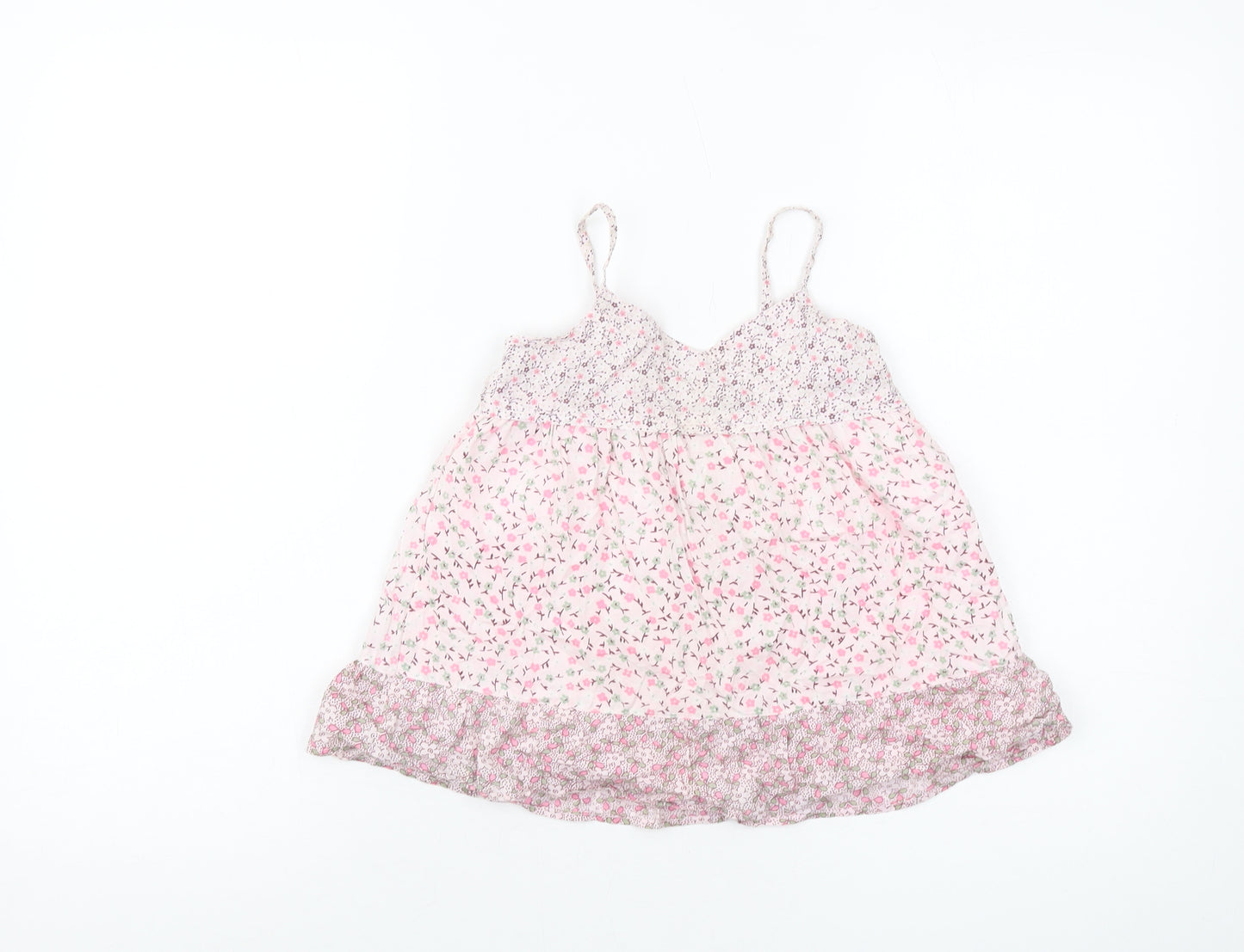 Gap Girls Pink Floral Cotton Basic Tank Size 6-7 Years Square Neck Pullover