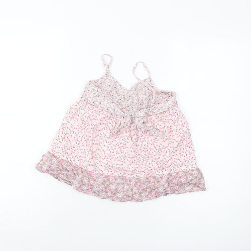 Gap Girls Pink Floral Cotton Basic Tank Size 6-7 Years Square Neck Pullover