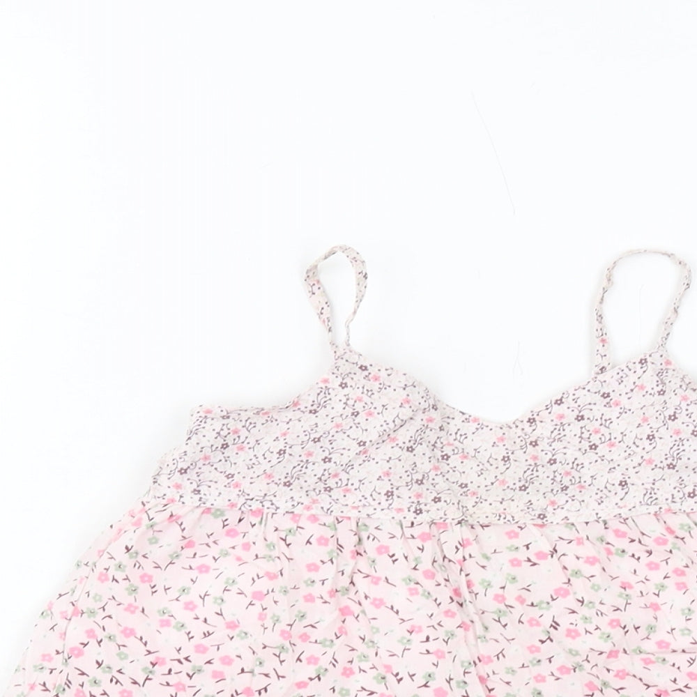 Gap Girls Pink Floral Cotton Basic Tank Size 6-7 Years Square Neck Pullover