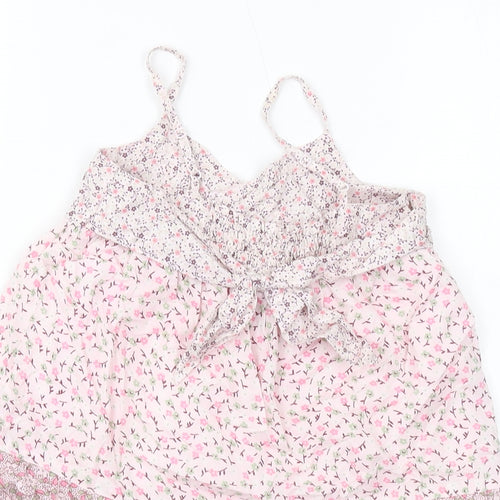 Gap Girls Pink Floral Cotton Basic Tank Size 6-7 Years Square Neck Pullover